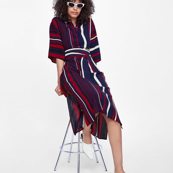 Zara Stripe Shirt Dress New - Picture 3 of 6